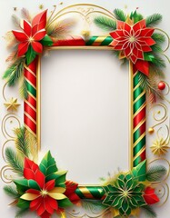 Marco navide&ntilde;o, de fondo blanco, con coleres rojo, berde y dorado, espacio para texto