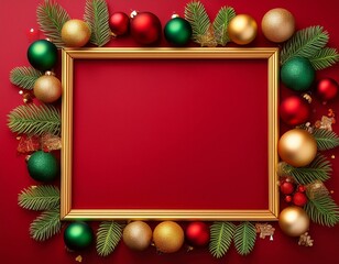 Marco navideño, con coleres rojo, berde y dorado, espacio para texto