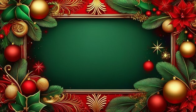 Marco navide&ntilde;o, con coleres rojo, berde y dorado, espacio para texto