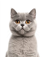 Portrait of a British Shorthair Cat with Round Face and Amber Eyes, Perfect for Cat Lovers and Breed Enthusiasts

