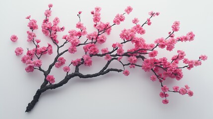 Naklejka premium Pink tree branch with pink flowers. The branch is thin and long. The image has a serene and peaceful mood