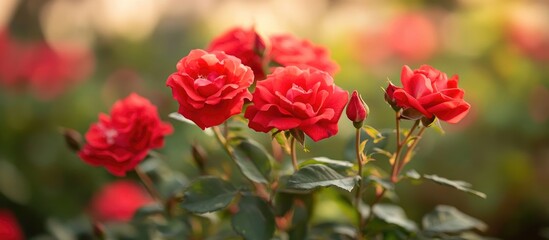 Close up of a vibrant cluster of red roses highlighting delicate petals and rich color perfect for floral arrangements