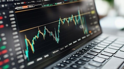 Stock market chart on laptop screen.