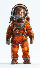 Child in astronaut costume, 3D illustration, isolated on white background
