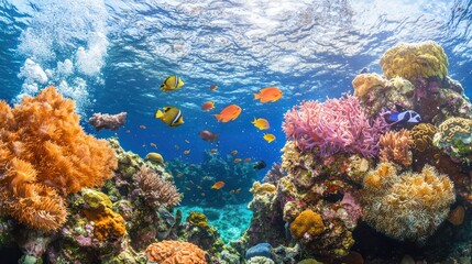 Naklejka premium Healthy coral reef in tropical waters, rich marine life