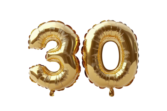 Golden number 30 balloon  for celebrations