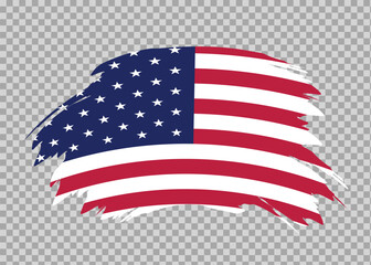 Flag of United States with distressed paint stroke brush effect on isolated background