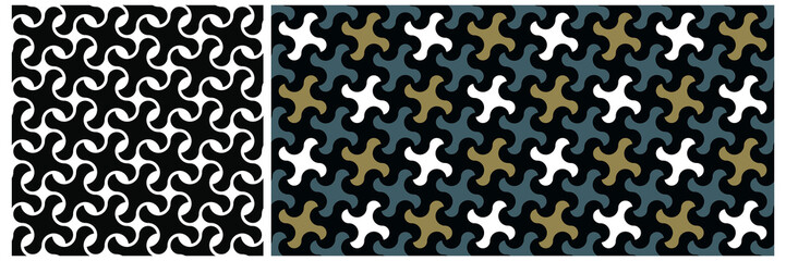 Simple geometric pattern abstract twist shapes motif classic minimal background. Small elements modern fabric design textile swatch all over print block, printable texture. Vector graphic set.