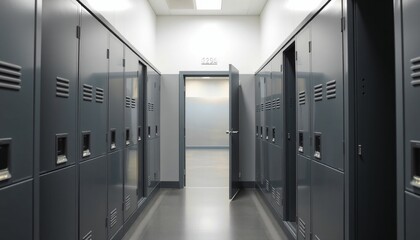 Modern Locker Room with Sleek Gray Lockers and Elegant Flooring Generative AI