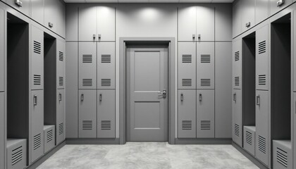 Modern Locker Room with Sleek Gray Lockers and Elegant Flooring Generative AI