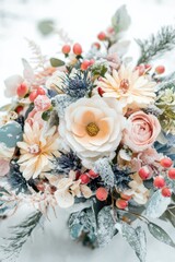 Elegant Winter Wedding Bouquet Watercolor Illustration for Romantic Celebration