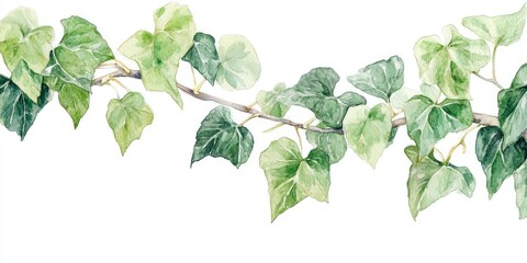 Enchanted Ivy: Hand-Painted Watercolor Illustration of Green Leaves on Isolated White Background