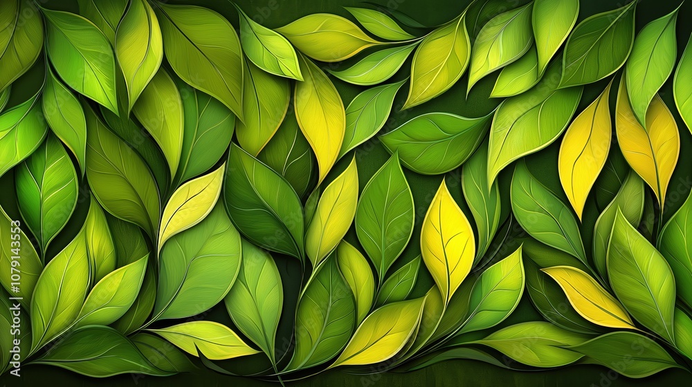 Wall mural Green leafy background with a lot of green leaves. The leaves are very close together and are of different sizes