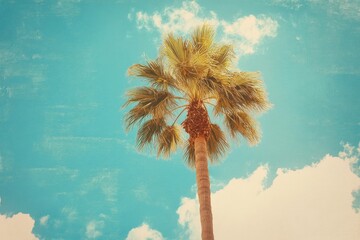 Tropical Paradise: Vibrant Palm Tree under the Glowing Sun on Exotic Beach