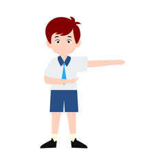 boy different pose activity school isolated on white background, uniform school white blue