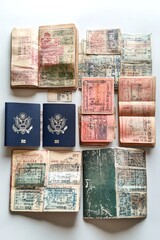 Travel filled passports with various stamps displayed open.