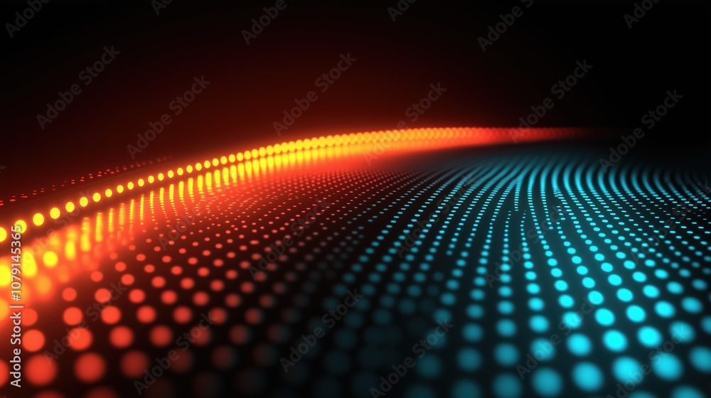 Aufkleber Colorful, abstract pattern of dots is displayed on a dark background. The dots are arranged in a way that creates a sense of movement and energy. Scene is dynamic and lively