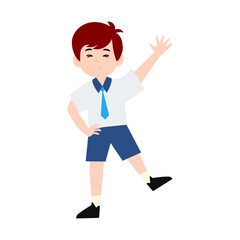 boy different pose activity school isolated on white background, uniform school white blue