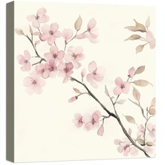 Naklejka premium Watercolor Sakura Blossom Tree Branch Illustration with Soft Pink Blooms