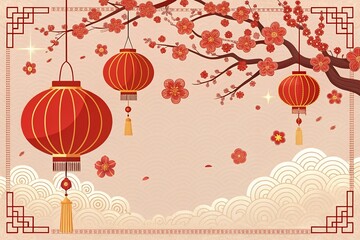 chinese new year lanterns Happy Chinese New Year 2025. Chinese snake gold with clouds lanterns on red background for card design