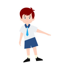 boy different pose activity school isolated on white background, uniform school white blue