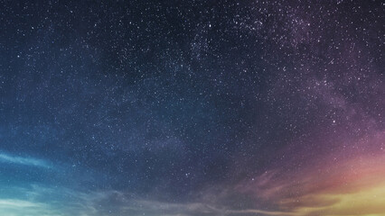 Amazing panoramic starry sky with stars and clouds. Lights of stars, space galaxy. Science...