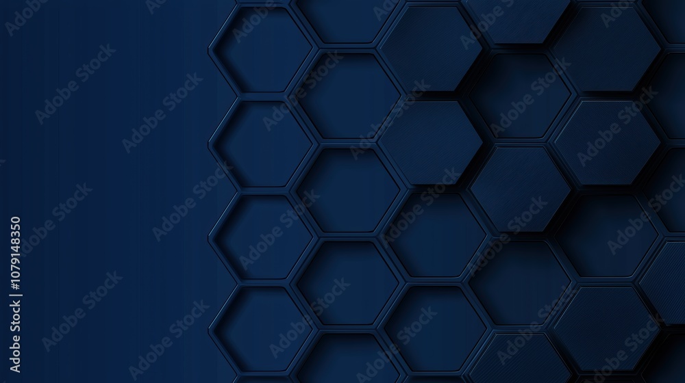 Aufkleber Blue background with a pattern of hexagons. The hexagons are all different sizes and are arranged in a way that creates a sense of depth and texture. Scene is one of modernity and sophistication