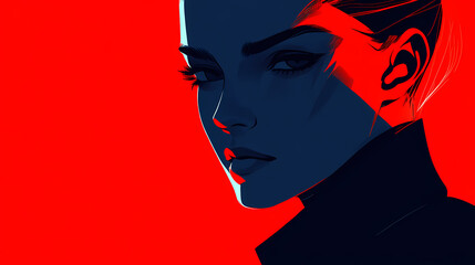 Mysterious character against bold red background. Mystique. Illustration