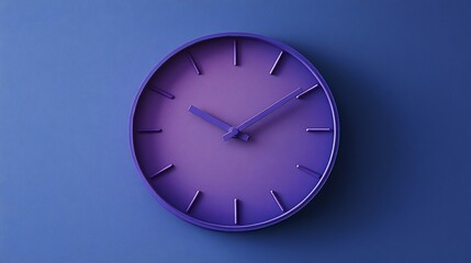 A minimalist purple clock on a blue background, highlighting contemporary design and color harmony.