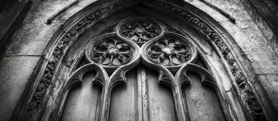 Charming black and white photograph of an old window with intricate details evoking nostalgia and timeless beauty