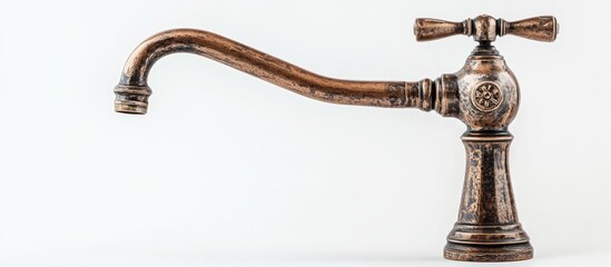 Close up of an old kitchen faucet against a white background showcasing vintage design and craftsmanship