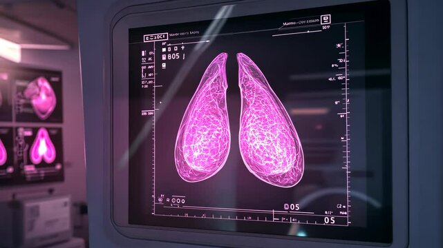 A medical scan of a patient's lungs is displayed on a monitor in a hospital room