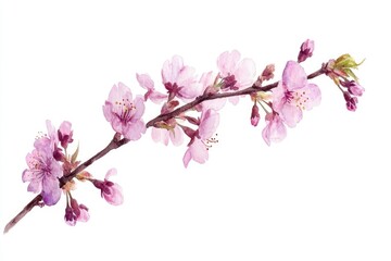 Watercolor Sakura Blossom. Hand drawn Cherry Tree Branch in Spring