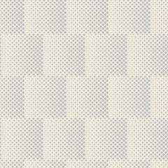 Neutral vector halftone seamless pattern background. Squares with ombre gradient transition backdrop. 3D weave effect. Brick repeat. Texture illusion. Abstract geometric repeat. Beige ecru colors.