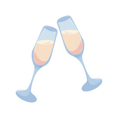 Champagne glasses. Valentine's Day, Romance, Love concept. Isolated Illustration for poster, banner, advertising, invitation, cover. EPS 10