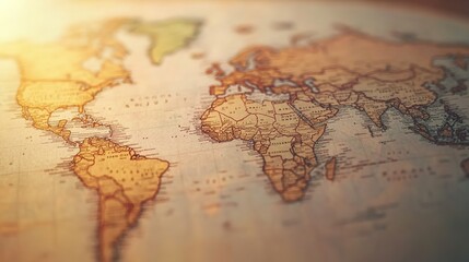 Sunlit old world map with a focus on Europe and Africa