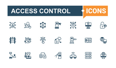 Set of Access Control line icons. Contains such icons as encryption, system, information, digital, definition. Modern thin icons.