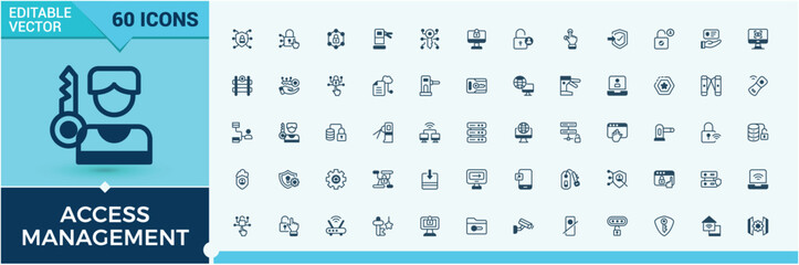 Access Control icon set. Includes thin line system, definition, property, encryption, management, information, digital. Thin linear style icons. Vector illustration. © Rubbble