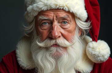 Santa Claus with Long White Beard Looking Kindly at Camera