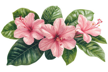 Pink watercolor flowers nestled in lush green leaves