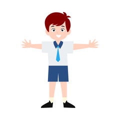 boy different pose activity school isolated on white background, uniform school white blue