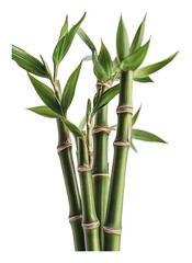 Fototapeta premium PNG Four green bamboo stalks with leaves