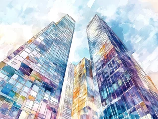 Majestic skyscraper watercolor illustration - Generative AI.