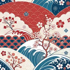 Colorful Japanese Floral Pattern