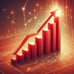 Red upward arrow graph showing rising trend, cut out
