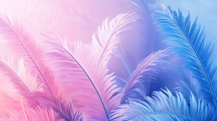 Obraz premium Soft pastel pink and blue feather leaves creating a dreamy and serene abstract botanical background