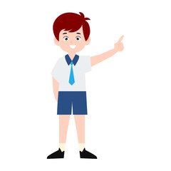 Obraz premium boy different pose activity school isolated on white background, uniform school white blue