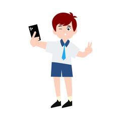 School man wearing uniform clothes cartoon design stock. Junior high school students with backpacks and books, male and female school pupils flat vector illustration set. Happy friends going to school