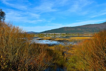 View of Cerknica town and intermittent lake in Notranjska, Slovenia