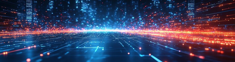 Fototapeta premium Abstract digital background with glowing lines and particles, representing the flow of data and information in the digital world.